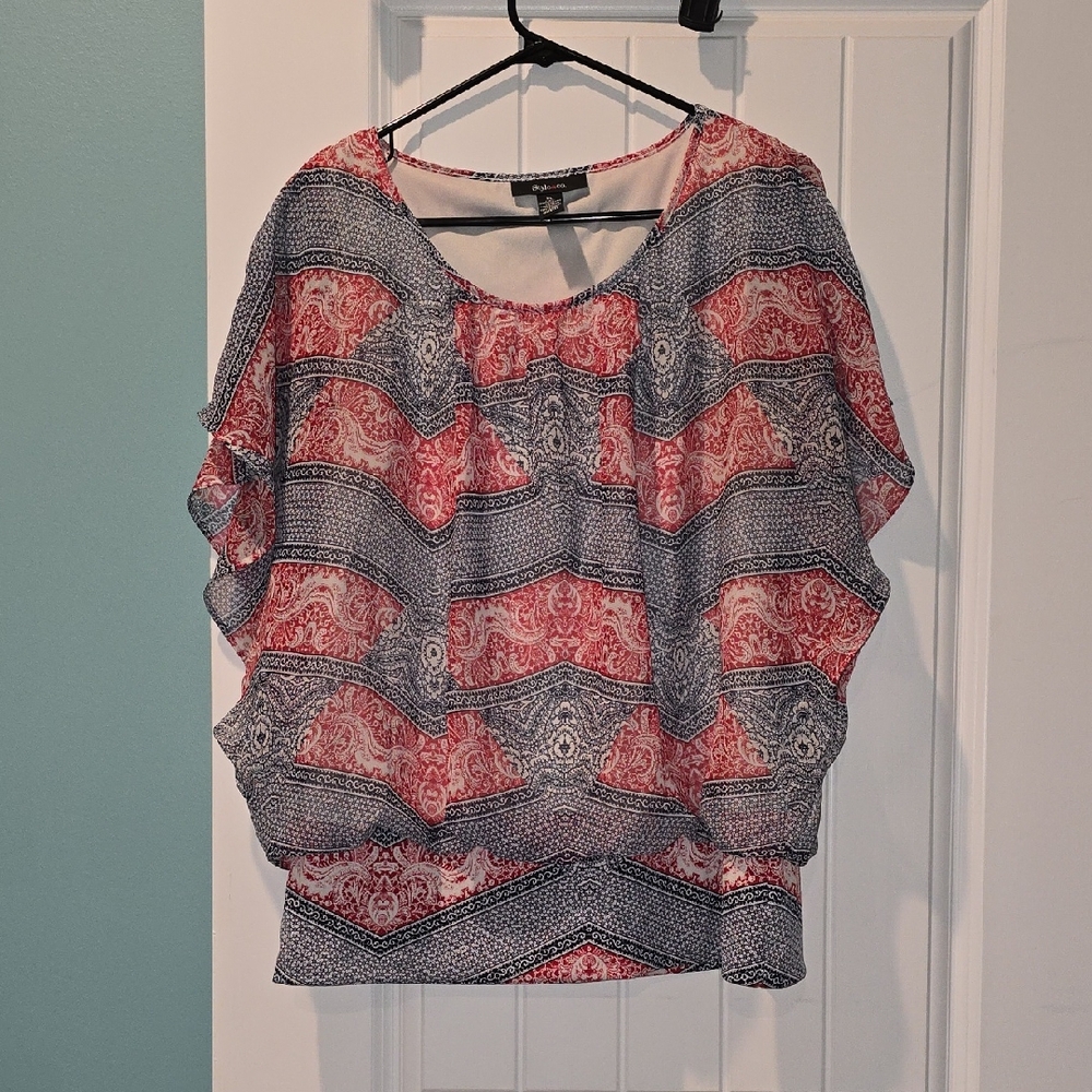 Women's Patterned Top - Red and Blue